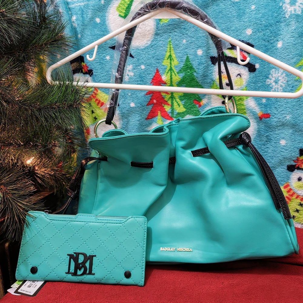 Badgley Mischka Aqua Shoulder Bag and Wallet